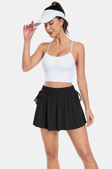 Black High-Rise Adjustable Drawstring Active Skirt
